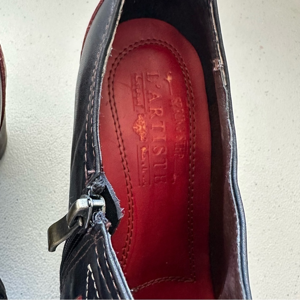 Spring Step L'Artiste Arabella Ankle Booties Side Zip Red/Black leather - Picture 4 of 9